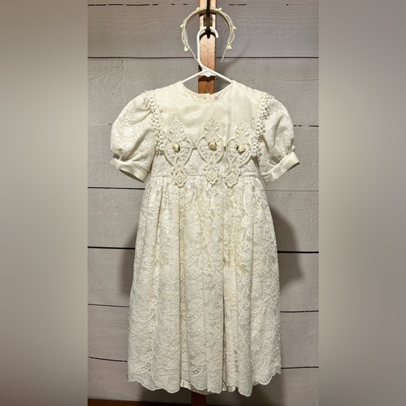 Vintage Lace Me Fancy Jr Bridesmaid Flower Girl Pageant Dress Ivory Lace Size 6 - Picture 1 of 6